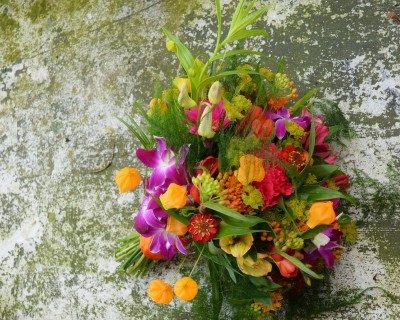 Brighto and colourful tropical Bridal bouquet Brighton.