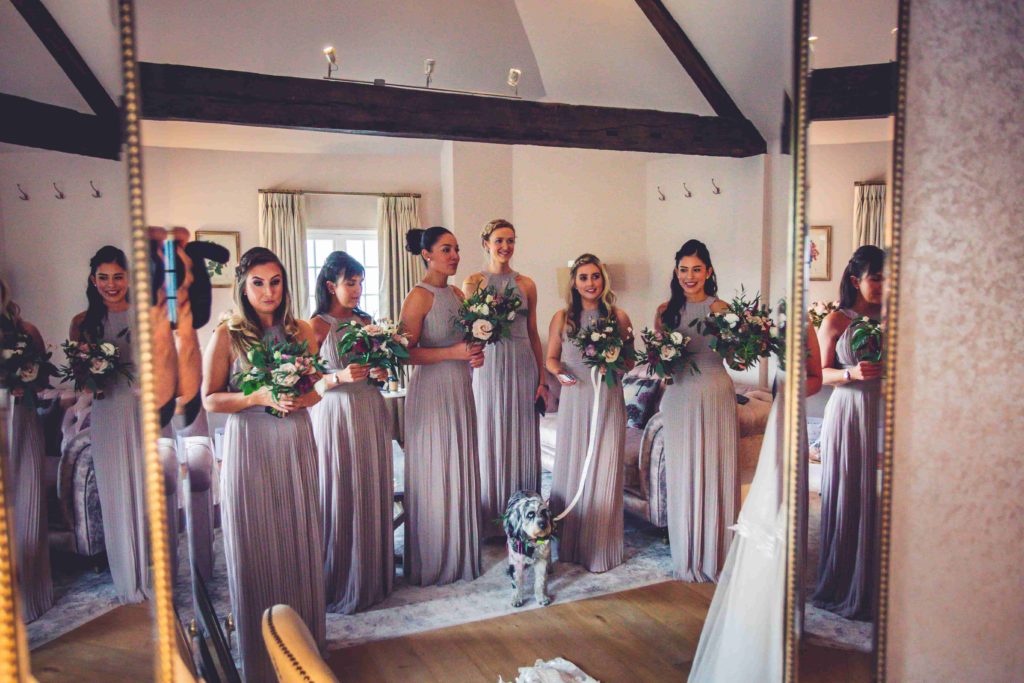 bride and bridesmaids at pelham house autumn wedding