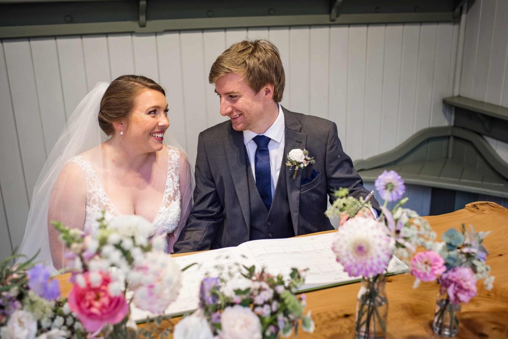 Garden wedding ceremony at Pangdean Barn