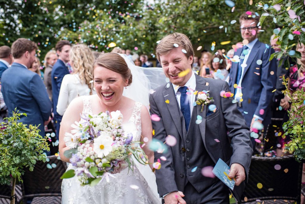 confetti shot in Pangdean Barn garden