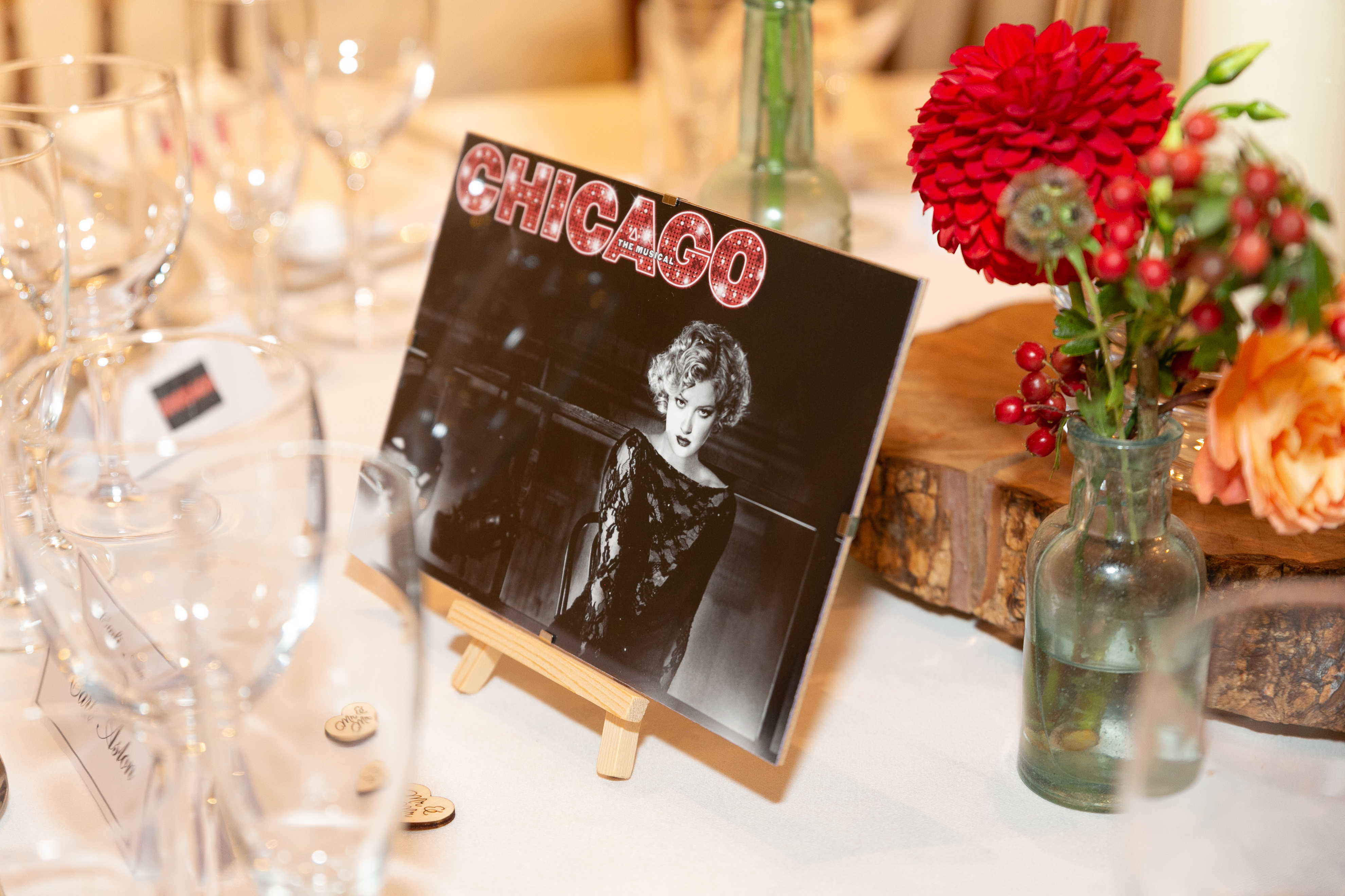 musicals themed tables at pangdean barn