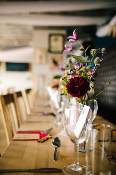 Brighton Music Hall wedding table flower decorations