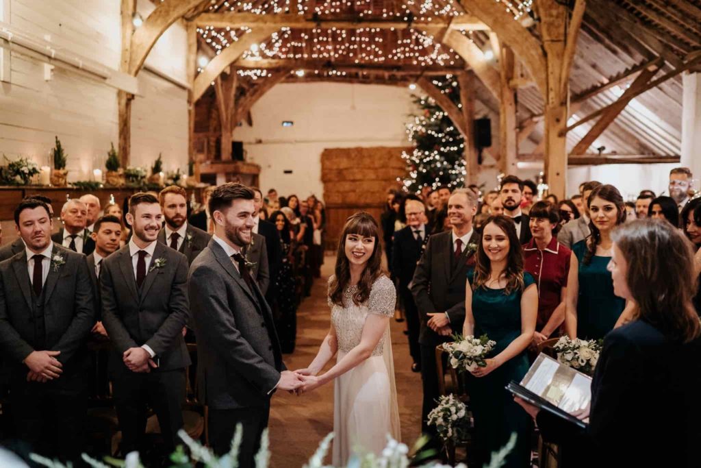 Christmas wedding ceremony at Pangdean Barn